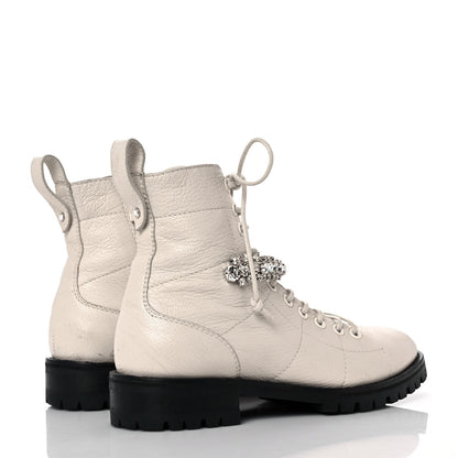 Jimmy Choo Grained Calfskin Crystal Embellished Cruz Combat Boots 36.5 White 4 of 8