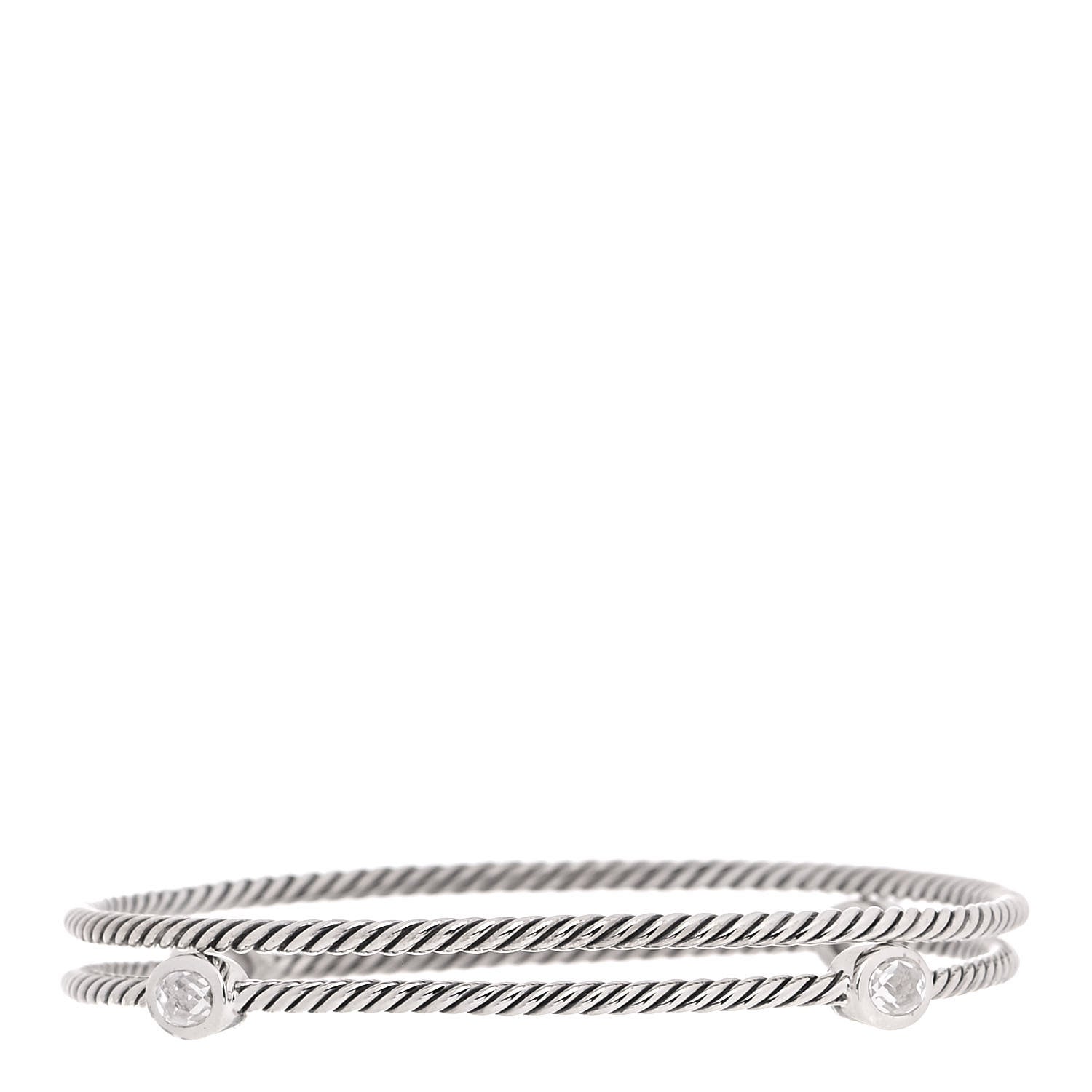 David Yurman Sterling Silver Crystal Color Classics Cable Bangle Bracelet Set of 2 1 of 5