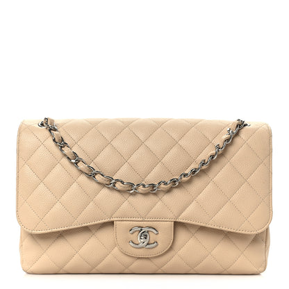 Chanel Caviar Quilted Jumbo Double Flap Beige 1 of 12