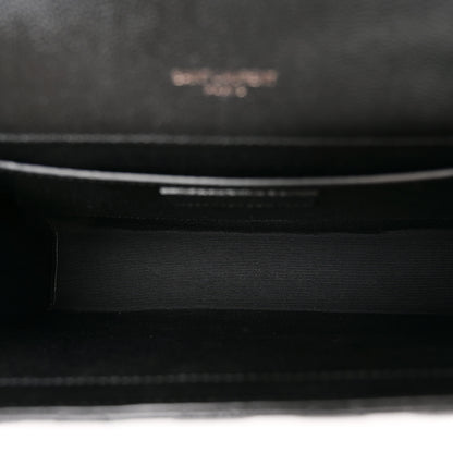 Saint Laurent Grain De Poudre Textured Mixed Matelasse Triquilt Medium Monogram Monochrome Satchel Black 5 of 10