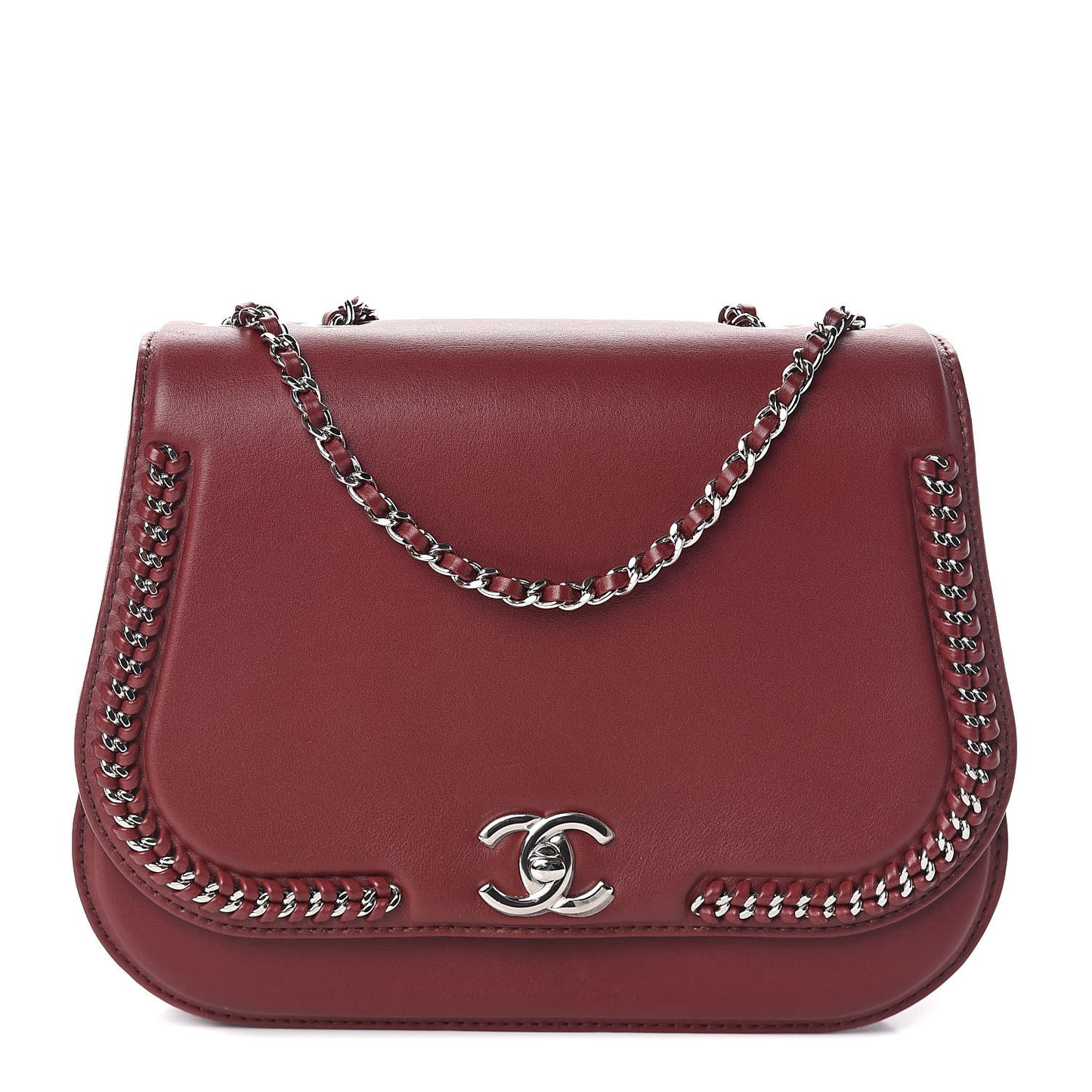 Calfskin Braided Medium Chic Flap Burgundy