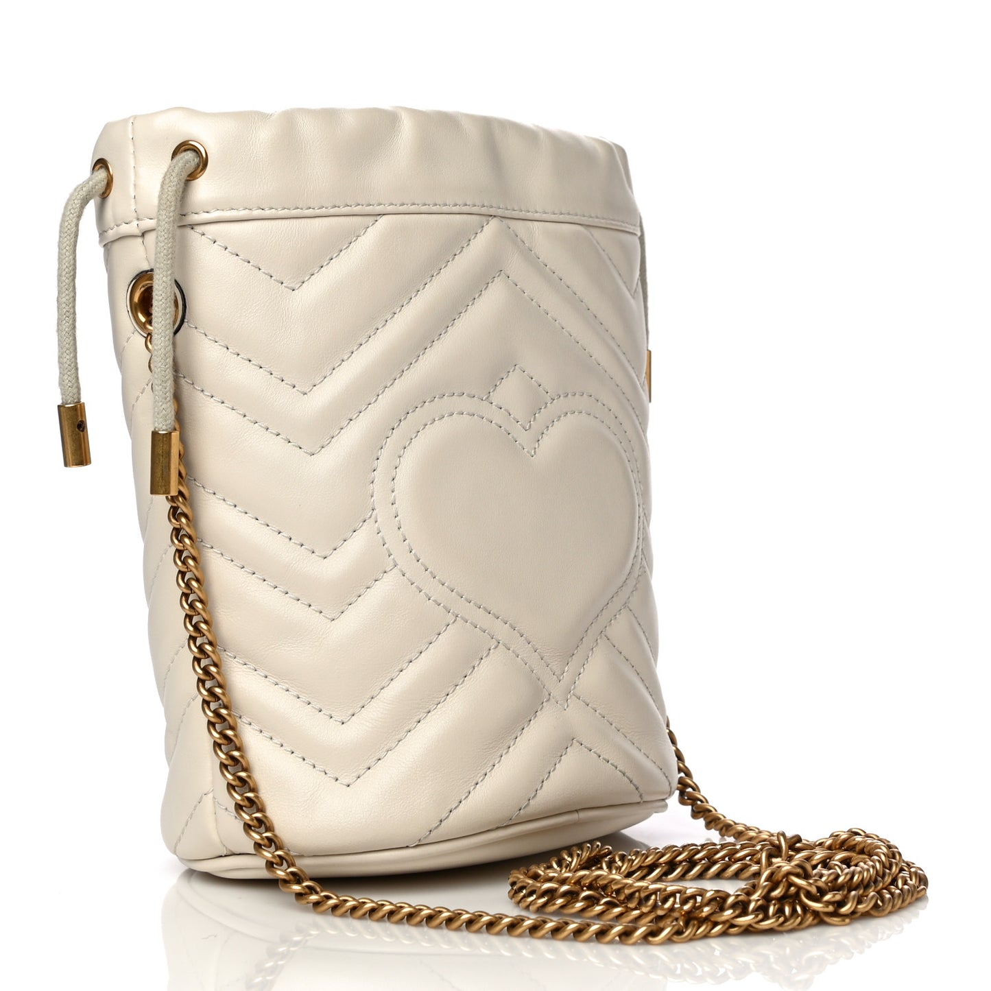 Calfskin Matelasse Mini GG Marmont 2.0 Bucket Bag White
