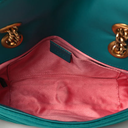Gucci Velvet Matelasse Mini GG Marmont Shoulder Bag Pavone Cyan 4 of 4