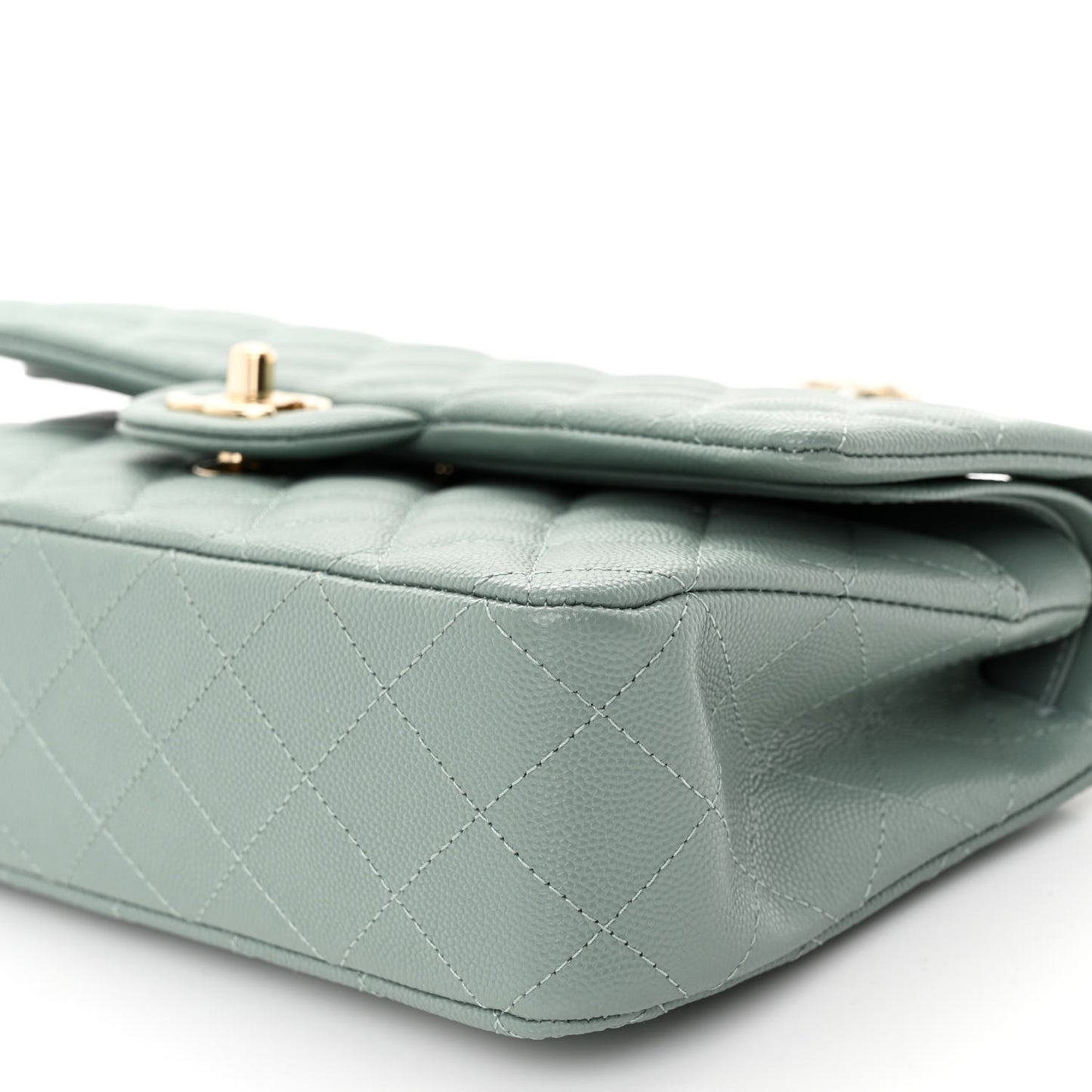 Caviar Quilted Medium Double Flap Dark Green