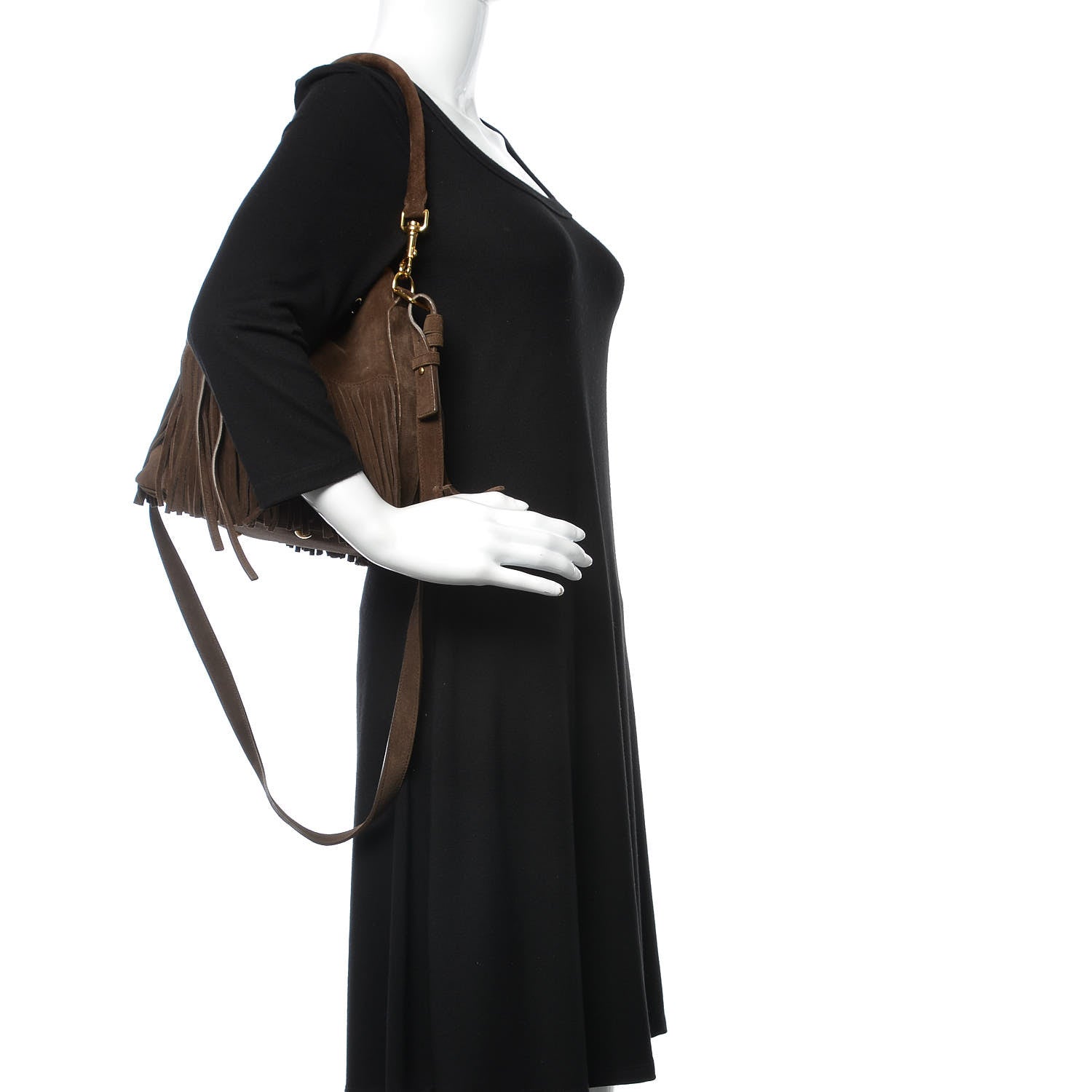 Saint Laurent Suede Calfskin Small Emmanuelle Fringe Bucket Bag Black 3 of 12
