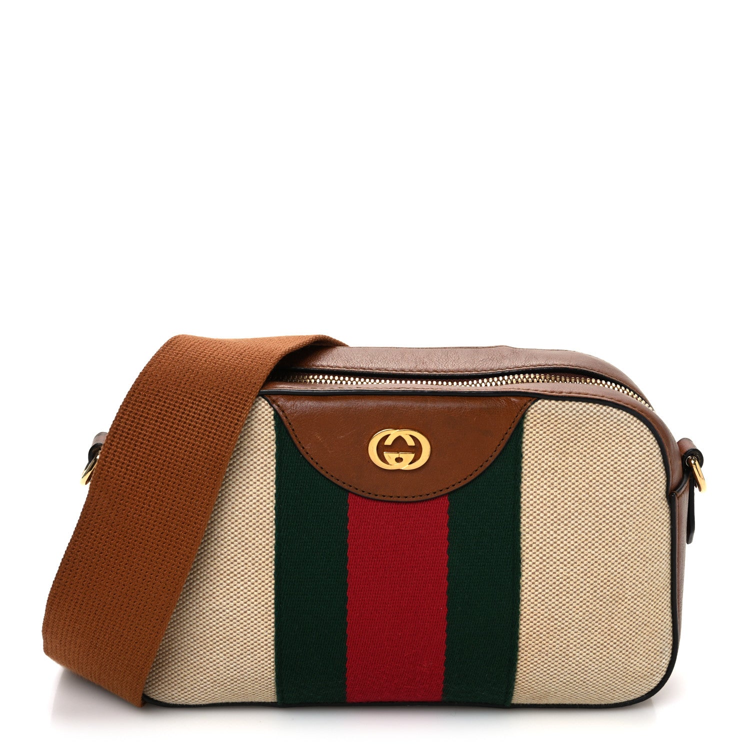 Gucci Vintage Canvas Web Shoulder Bag Sand Cuir 1 of 13
