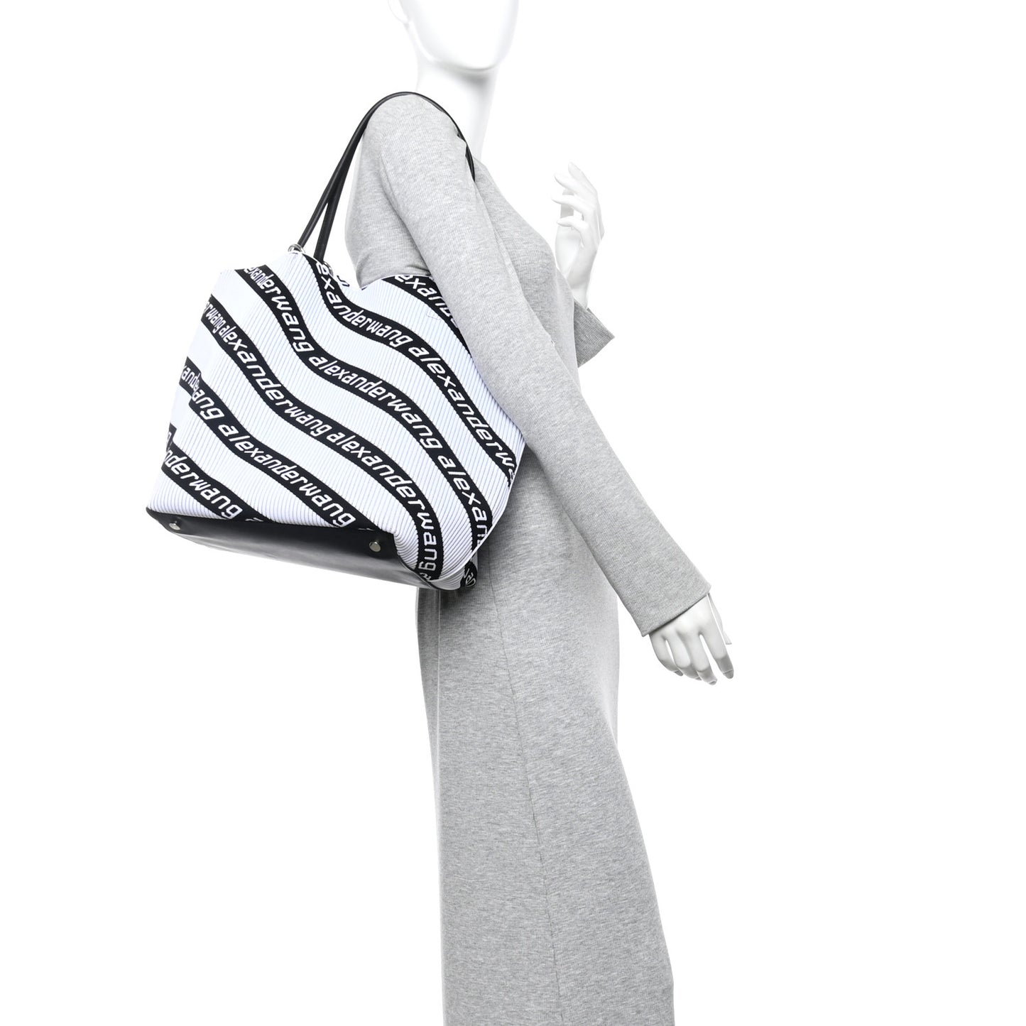 Knit Jacquard Diagonal Logo Roxy Tote White Black