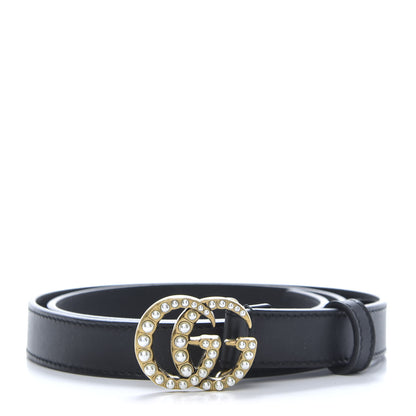 Gucci Moon Calfskin Pearl Double G 20mm Belt 80 32 Black Cream 1 of 6