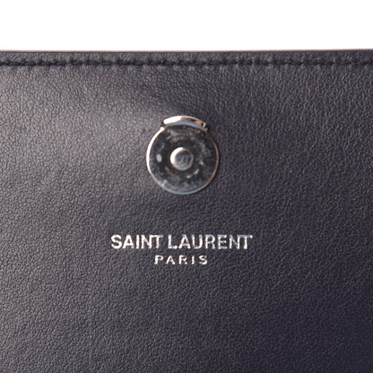 Saint Laurent Calfskin Crocodile Embossed Monogram Sunset Chain Wallet Navy 6 of 10