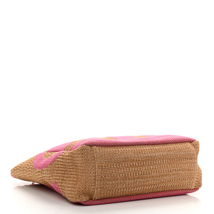 Chanel Woven Straw Raffia Logo Tote Pink Beige 4 of 12