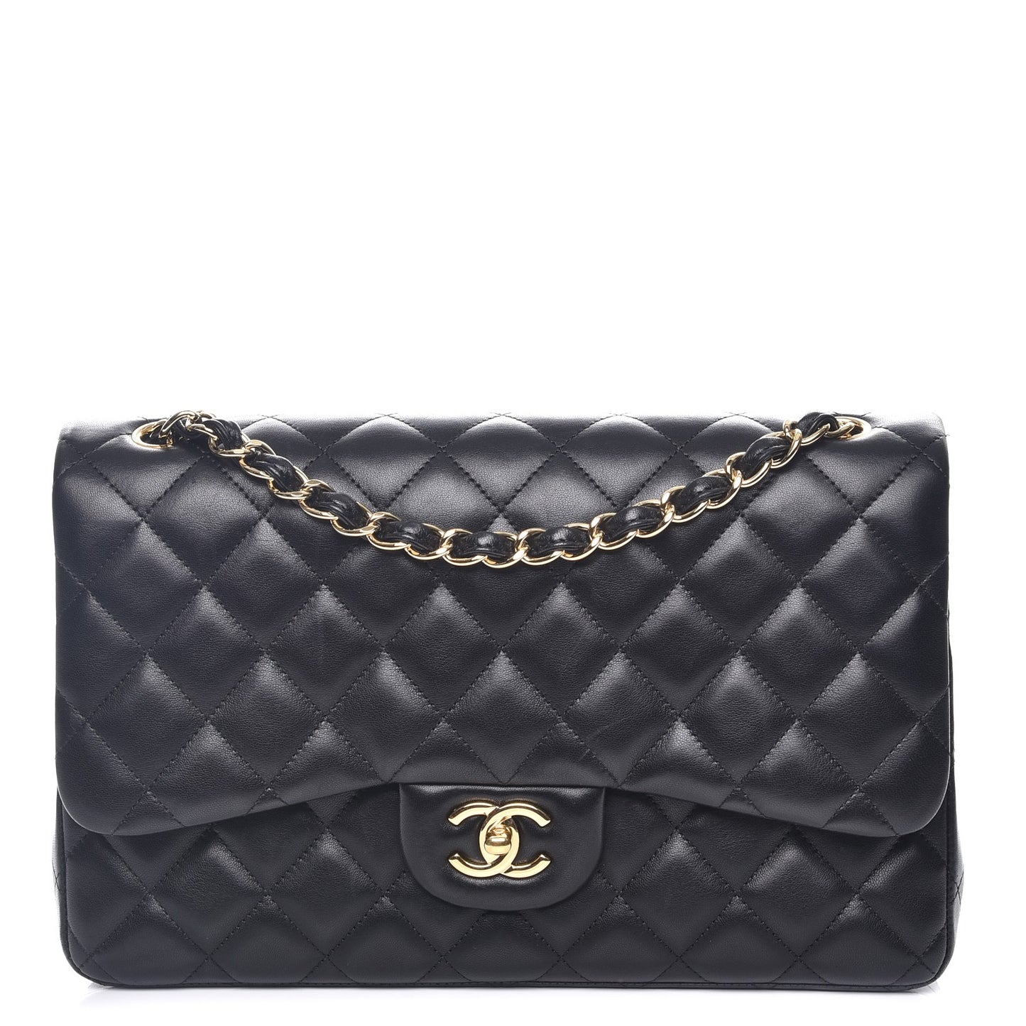 Lambskin Quilted Jumbo Double Flap Black
