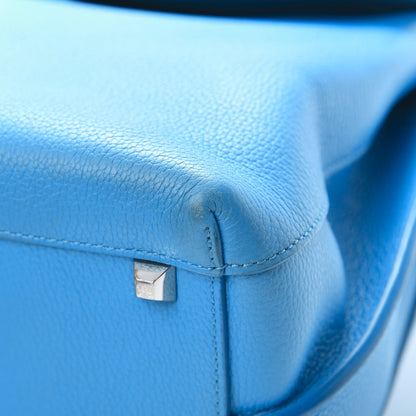 MCM Grained Calfskin Large Milla Convertible Backpack Tile Blue 8 of 13