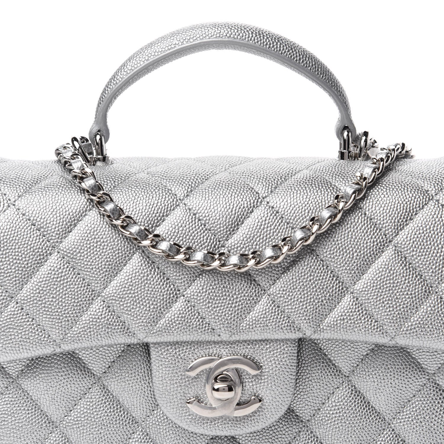 Chanel Metallic Caviar Quilted Mini Top Handle Rectangular Flap Silver 10 of 10
