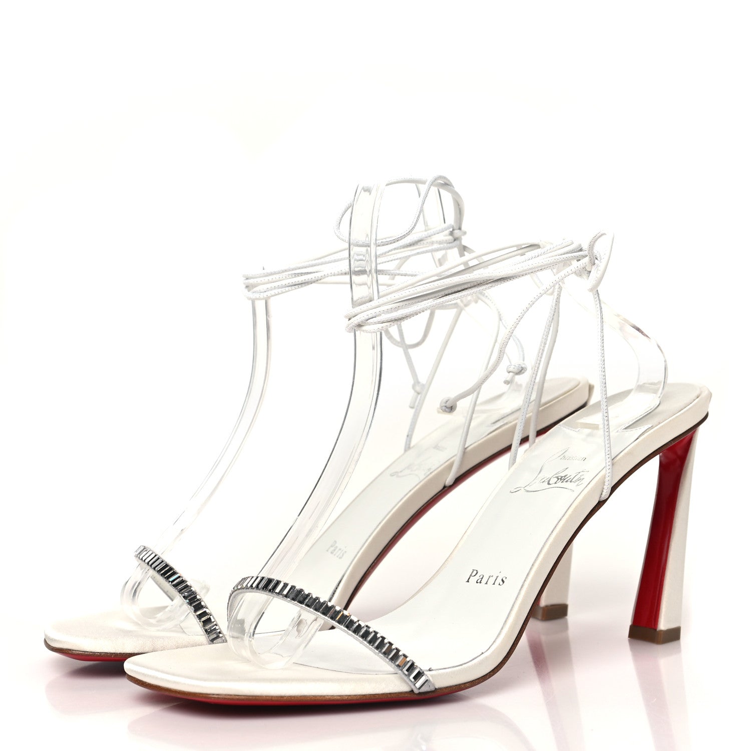 Christian Louboutin Crepe Satin Suede Condora Lacestrass 85 Sandals 38.5 Ivory 6 of 9