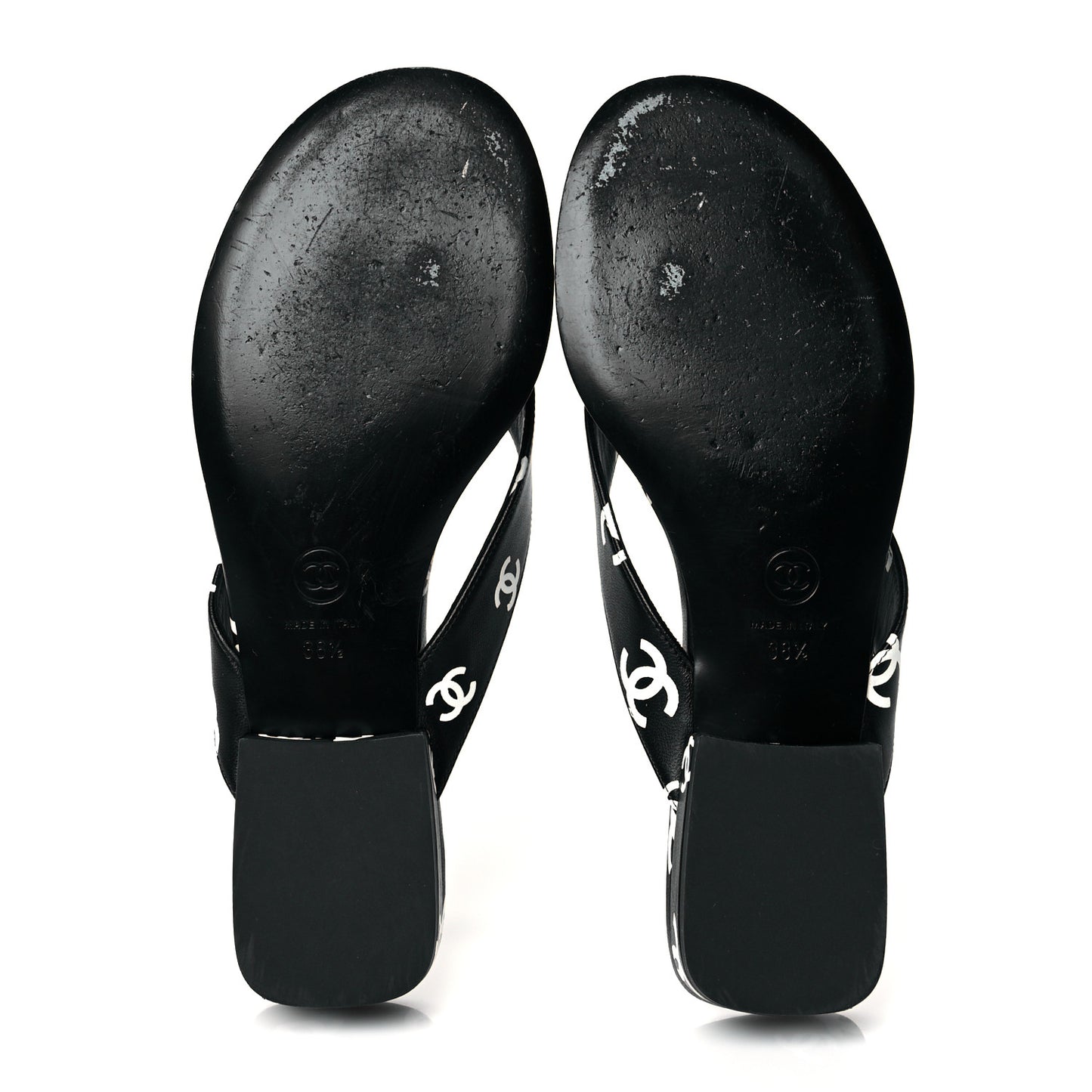 Lambskin Printed CC Thong Sandals 38.5 Black White