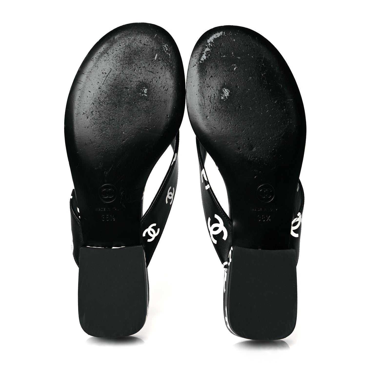 Chanel Lambskin Printed CC Thong Sandals 38.5 Black White 5 of 10