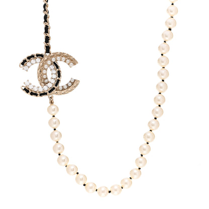 Chanel Pearl Crystal Lambskin CC Necklace Gold Black 1 of 4