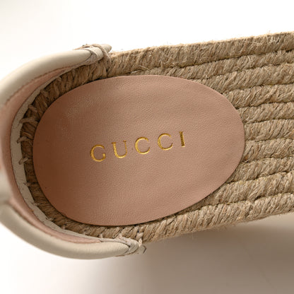 Gucci GG Raffia Monogram Ankle Wrap Platform Espadrille Wedge Sandals 37 Beige 6 of 9