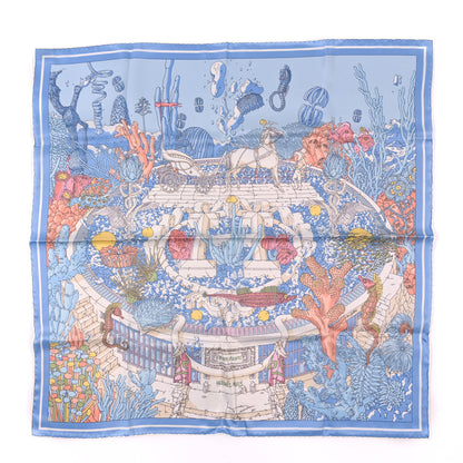 Hermes Vintage Silk Ex Libris Atlantis Scarf 70 Bleu Ciel Rose Jaune 1 of 3