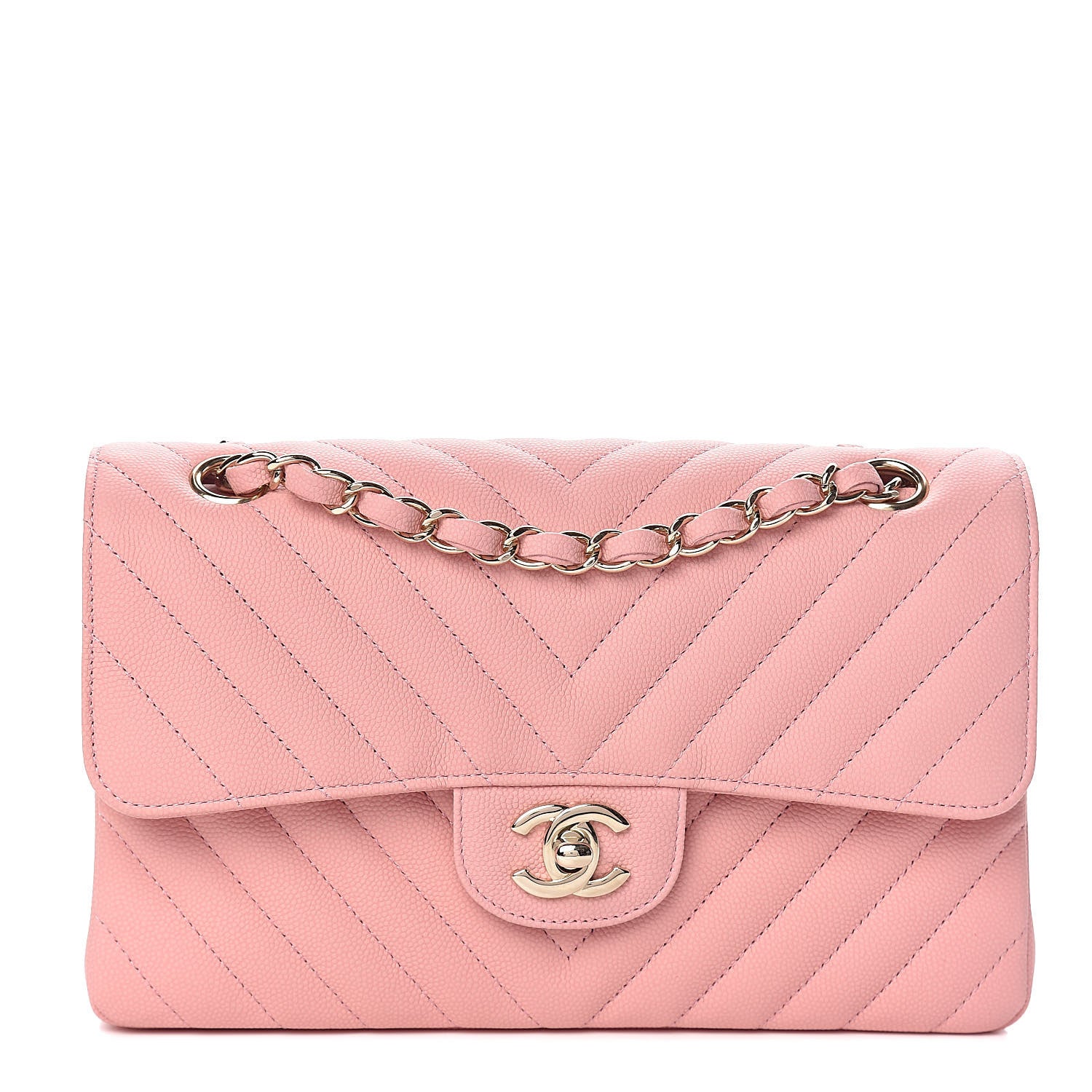 Chanel Caviar Chevron Quilted Small Double Flap Pink 1 of 8