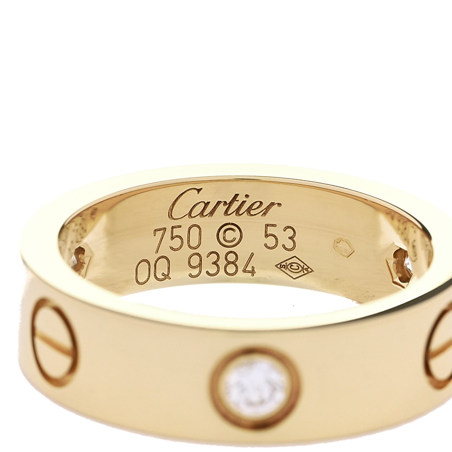 18K Yellow Gold 3 Diamond 5.5mm LOVE Ring 53 6.5