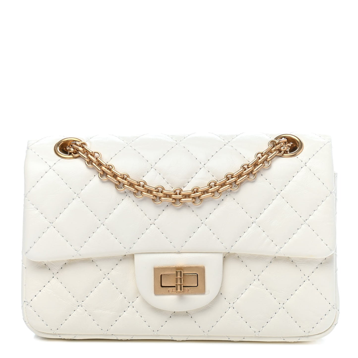 Aged Calfskin Quilted 2.55 Reissue Mini Flap White
