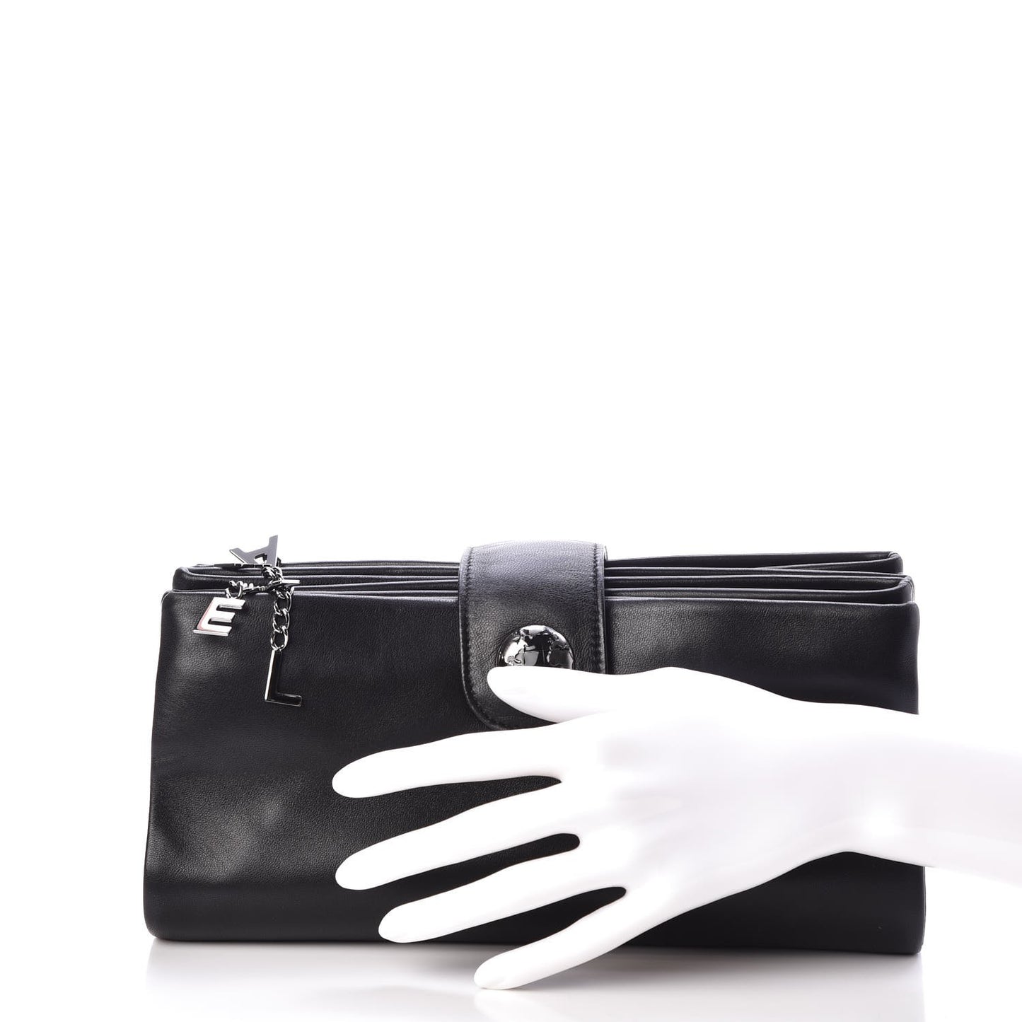 Lambskin Accordion Globe Clutch Black