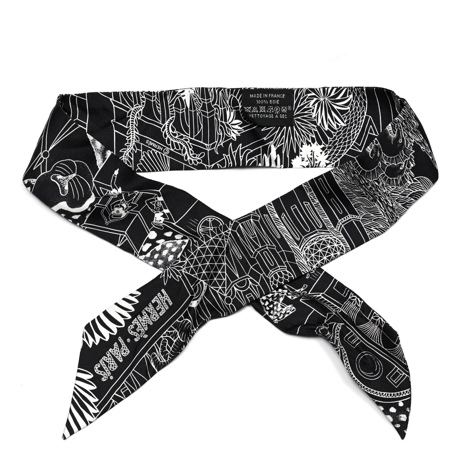 Hermes Silk Animapolis Twilly Black White 1 of 4