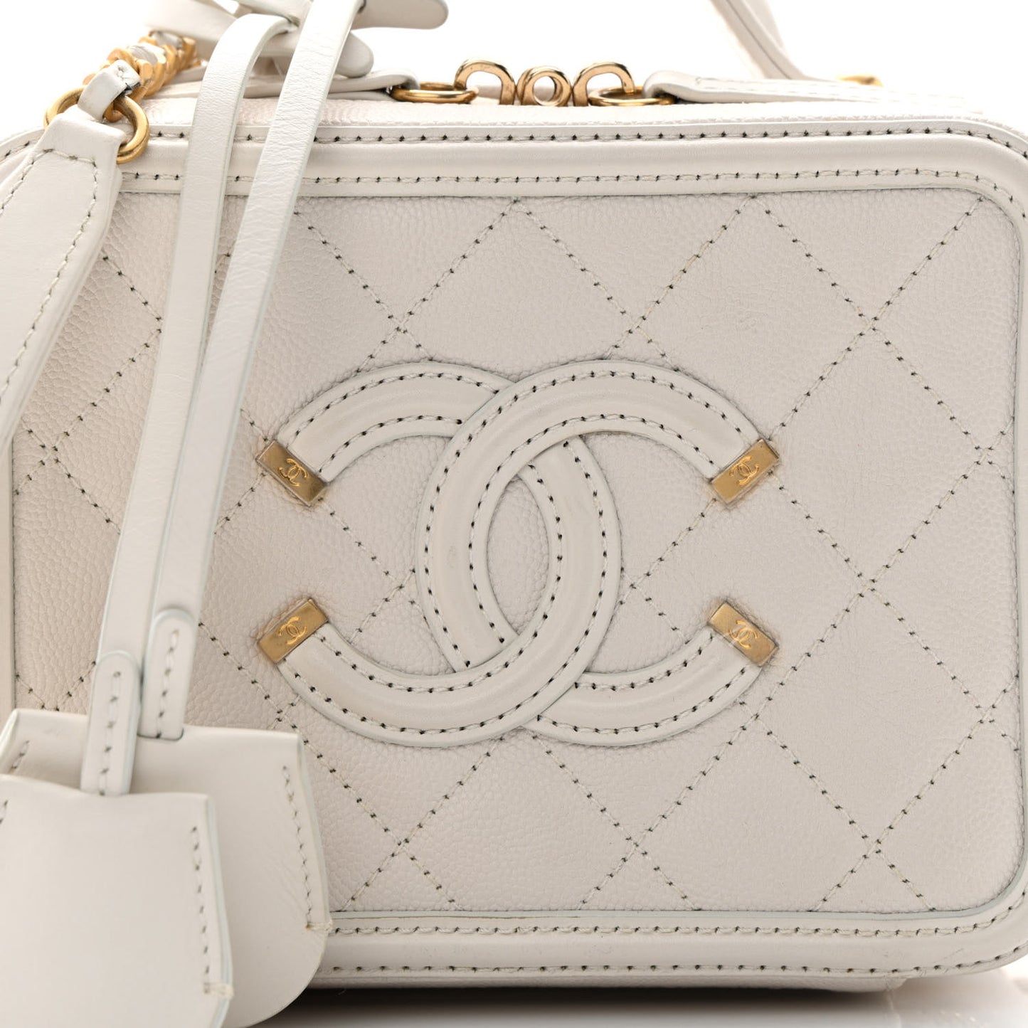 Caviar Quilted Small CC Filigree Vanity Case White