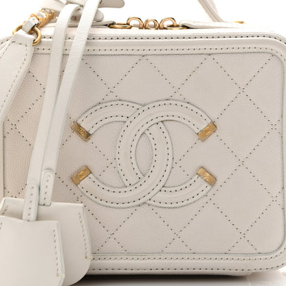 Chanel Caviar Quilted Small CC Filigree Vanity Case White 8 of 17