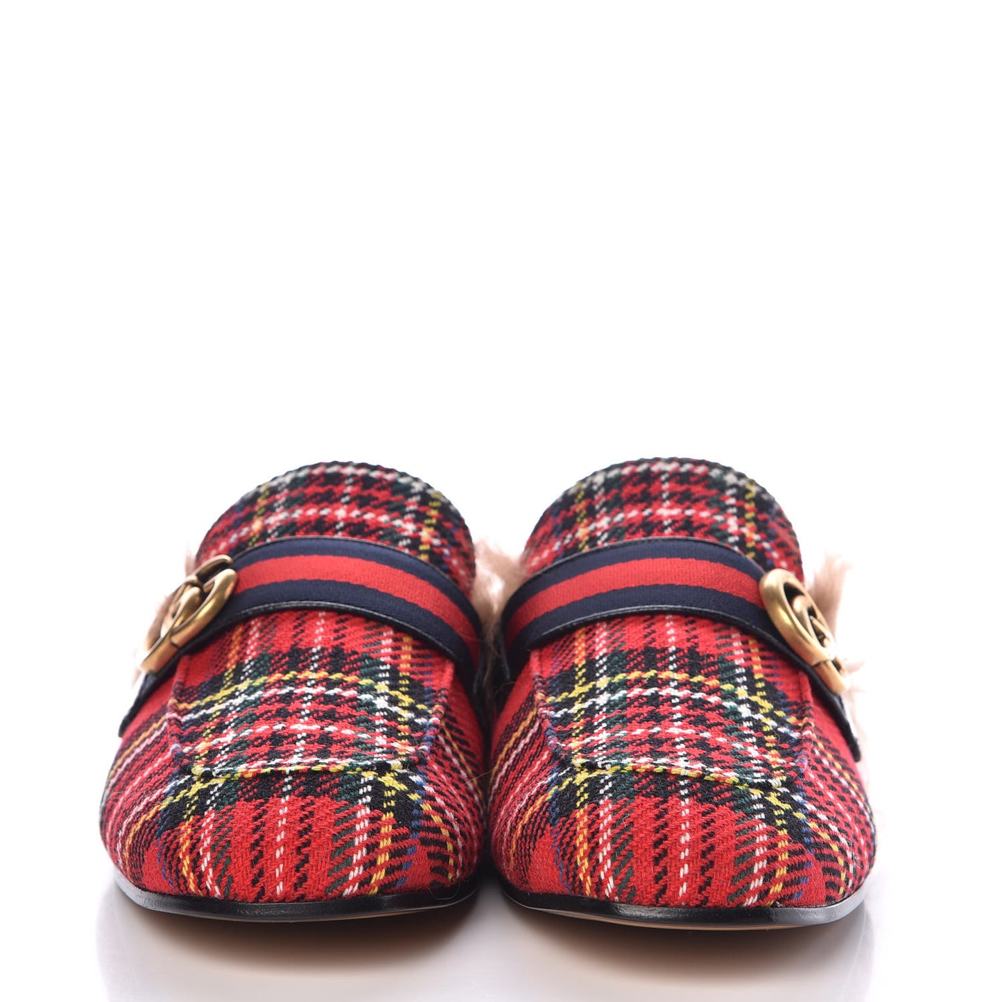 Tartan Fur Web GG Mens Princetown Slippers 10 Red