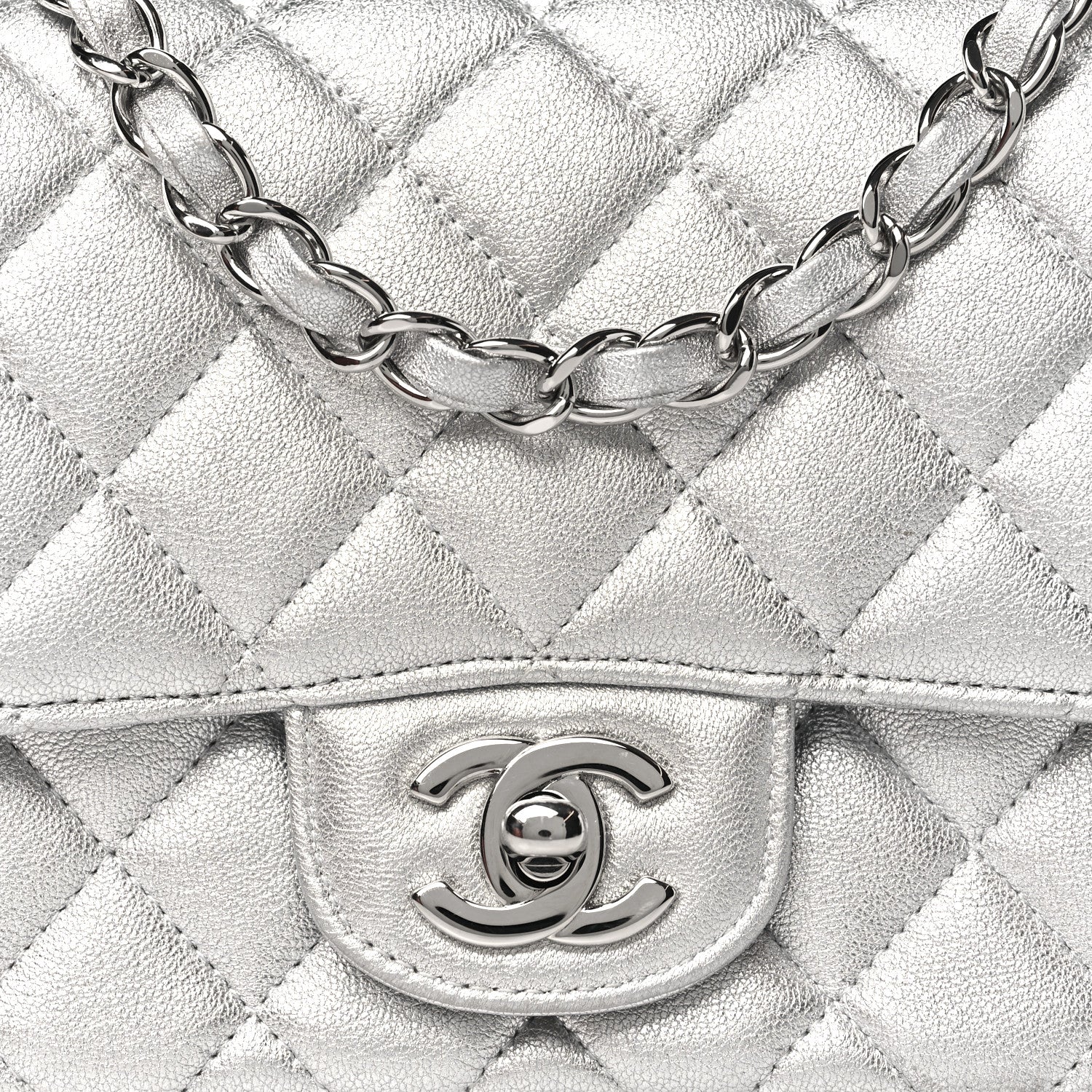 Chanel Metallic Lambskin Quilted Mini Square Flap Silver 8 of 11