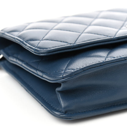 Chanel Lambskin Quilted Wallet On Chain WOC Blue 9 of 10