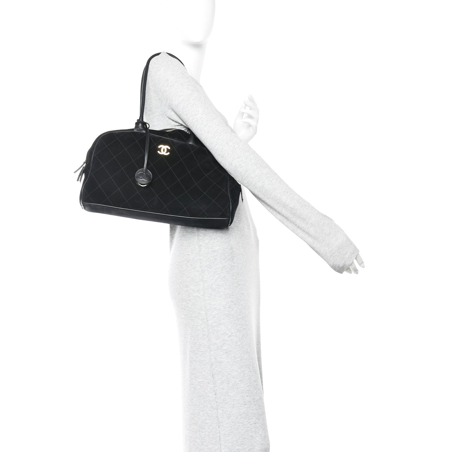 Chanel Suede Calfskin Large Perfect Bowling Bag Black 2 of 12
