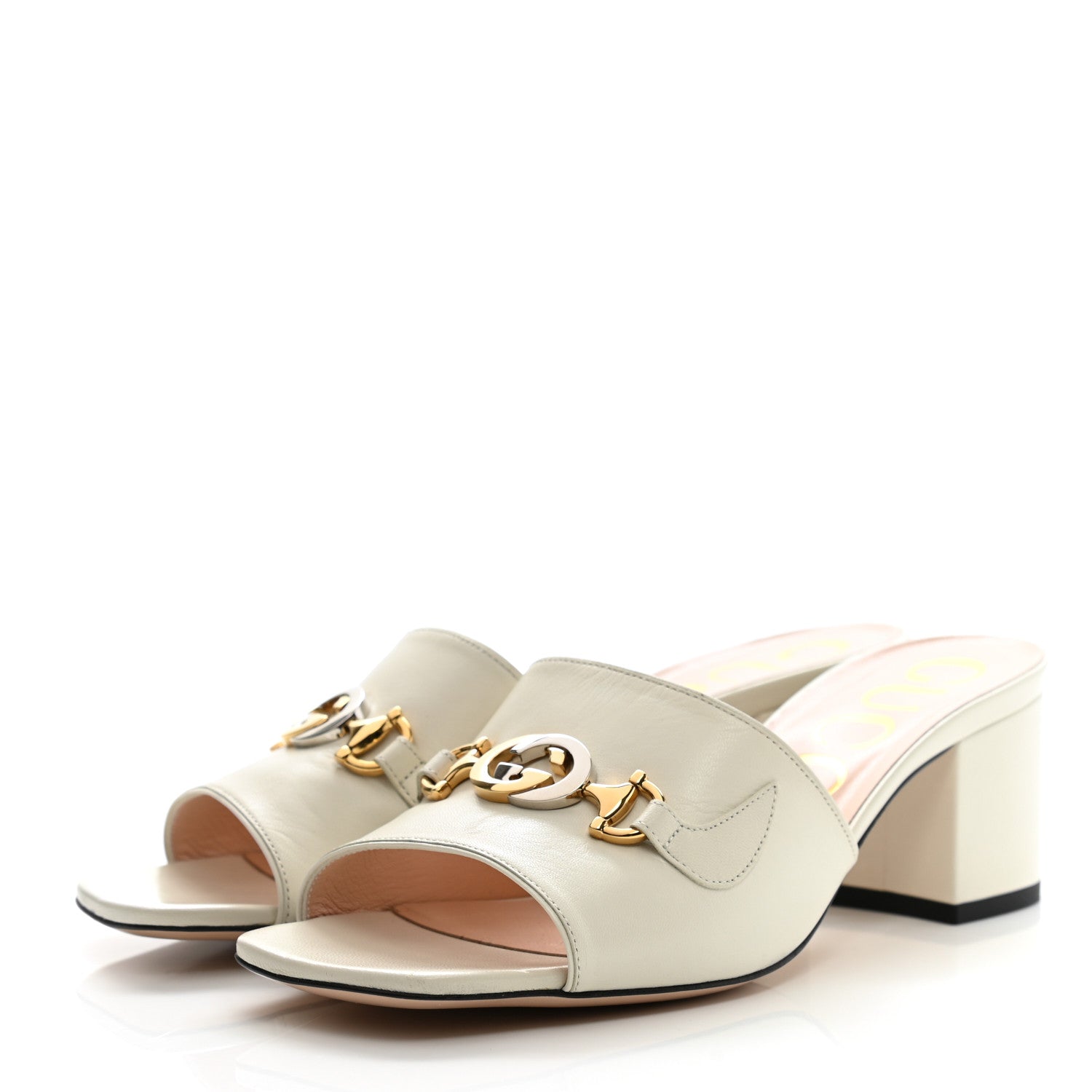 Gucci Malaga Kid Zumi Mid Heel Slide Sandals 39 Dusty White 3 of 11