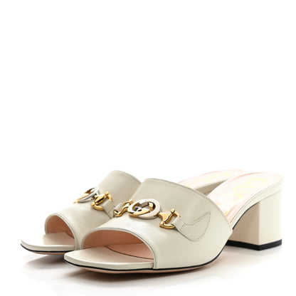 Gucci Malaga Kid Zumi Mid Heel Slide Sandals 39 Dusty White 3 of 11