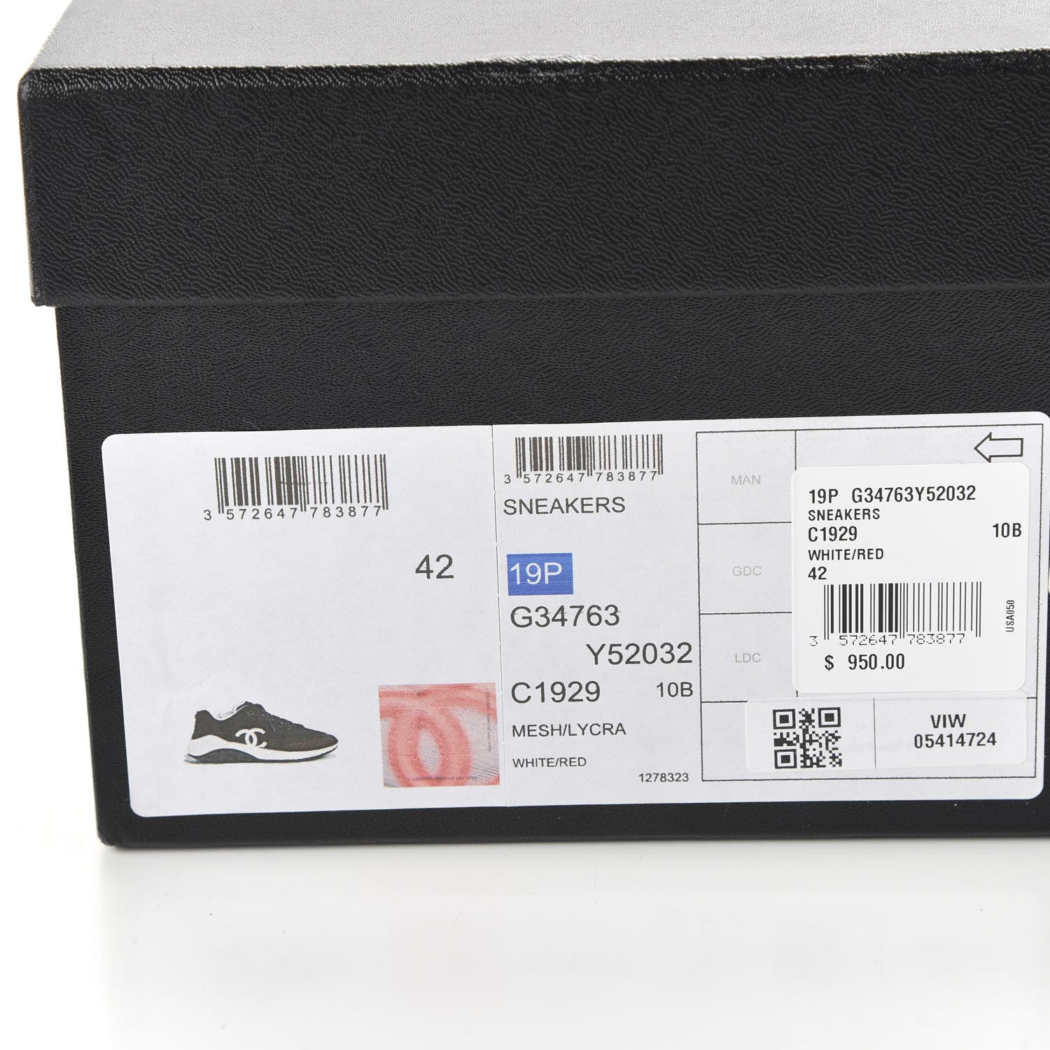 Chanel Lycra Fabric CC Sneakers 42 White Red 10 of 10
