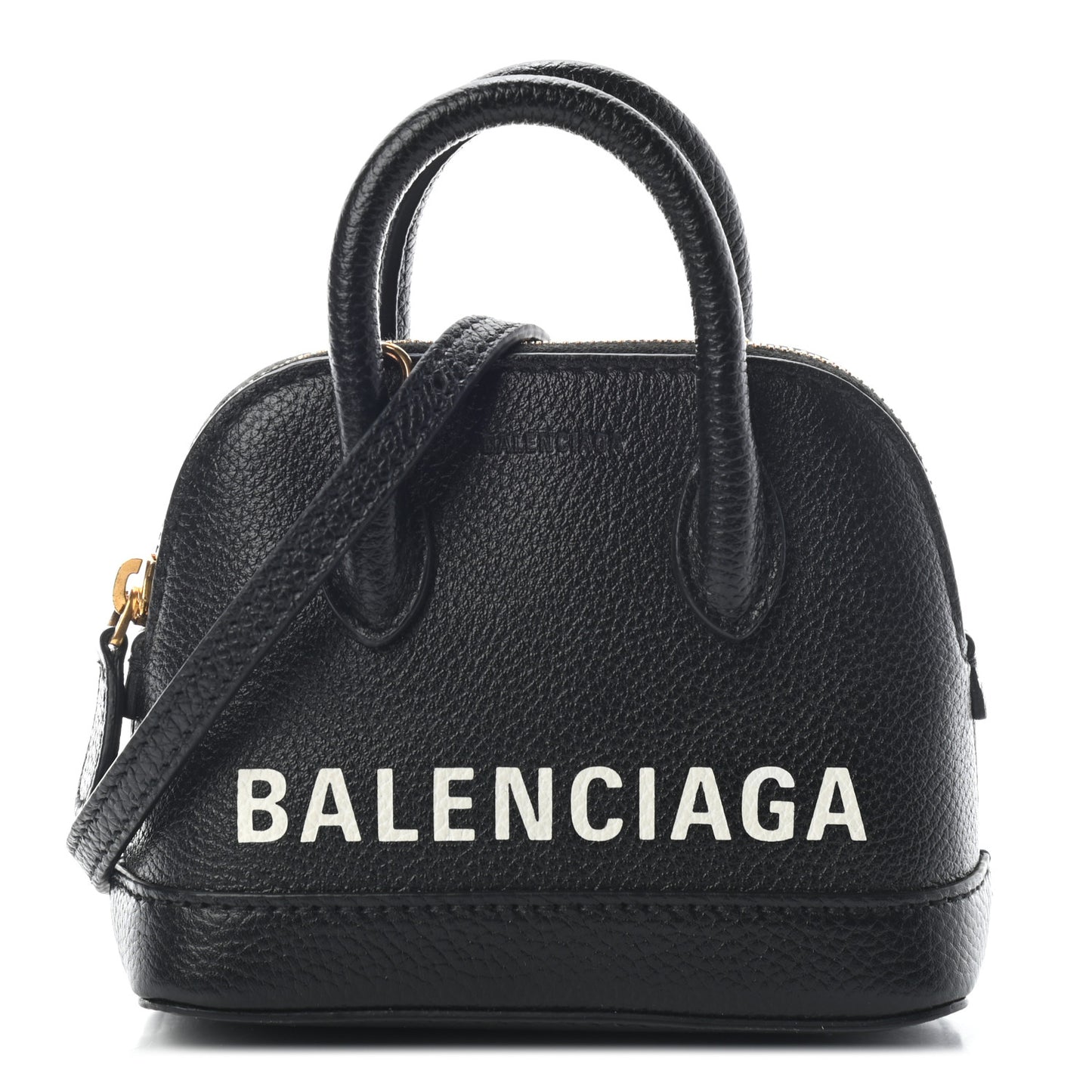 Grained Calfskin Logo Mini Ville Top Handle Bag Black White