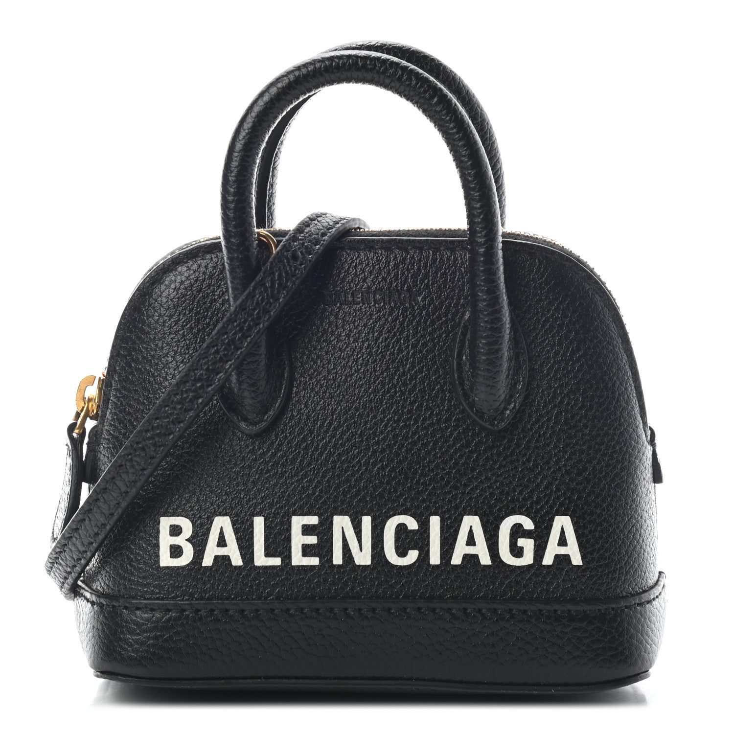 Balenciaga Grained Calfskin Logo Mini Ville Top Handle Bag Black White 1 of 7