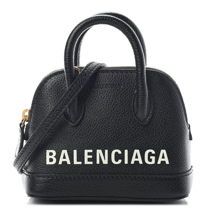 Balenciaga Grained Calfskin Logo Mini Ville Top Handle Bag Black White 1 of 7