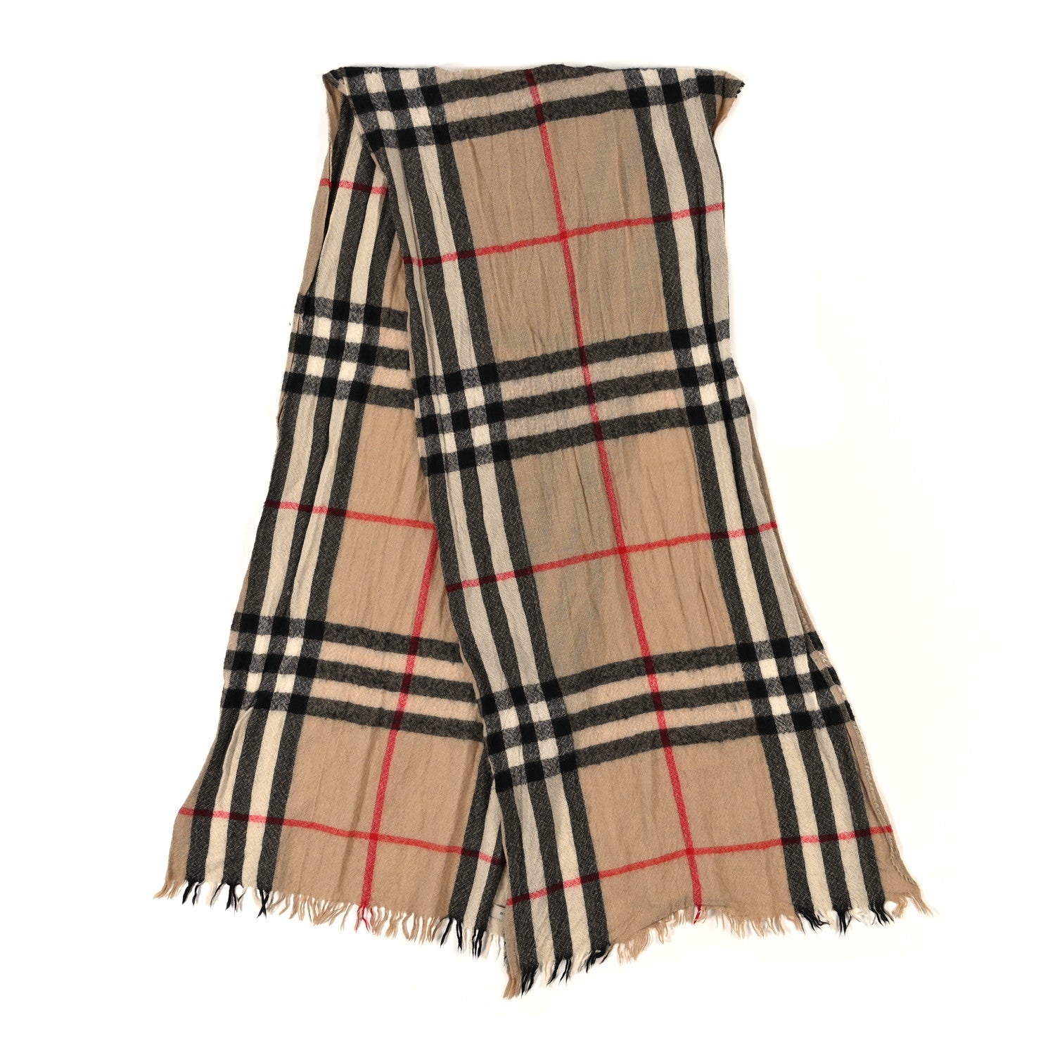 Burberry Wool Cashmere House Check Fringe Scarf 2 of 3