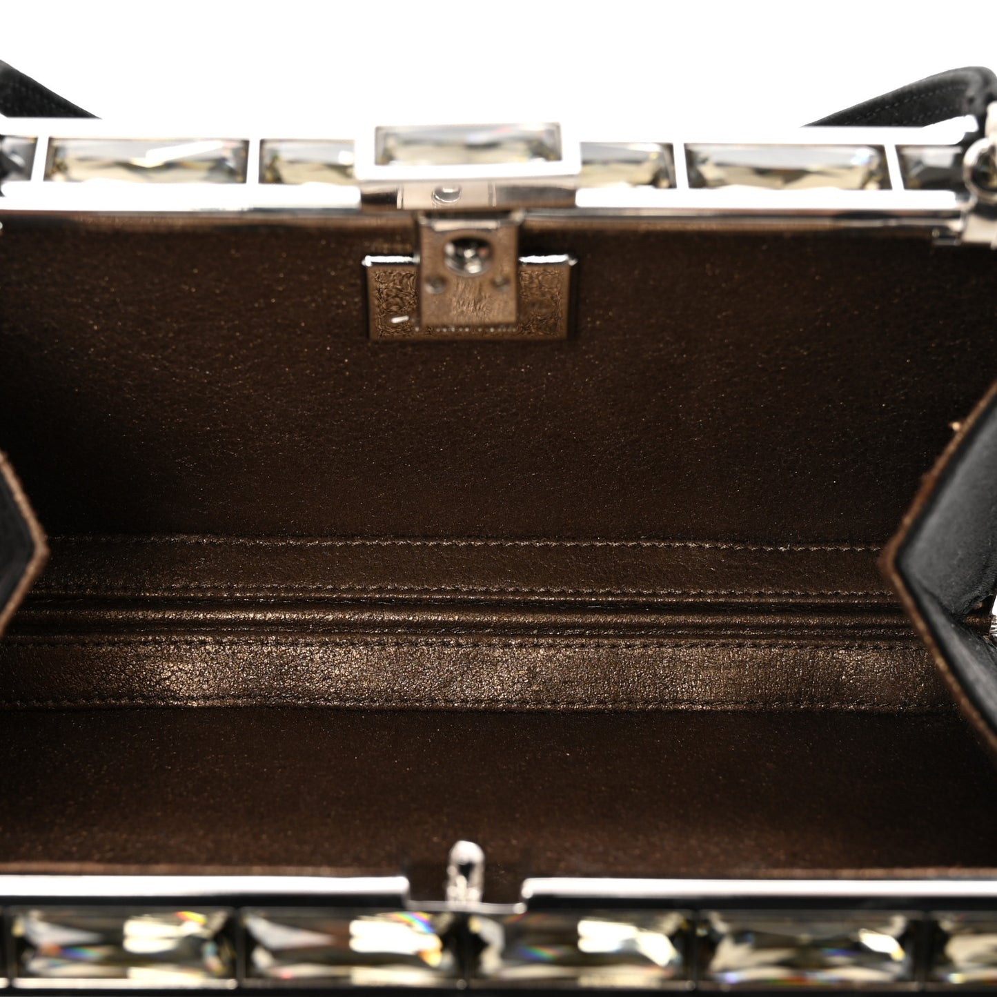 Satin Crystal Box Clutch Black Silver
