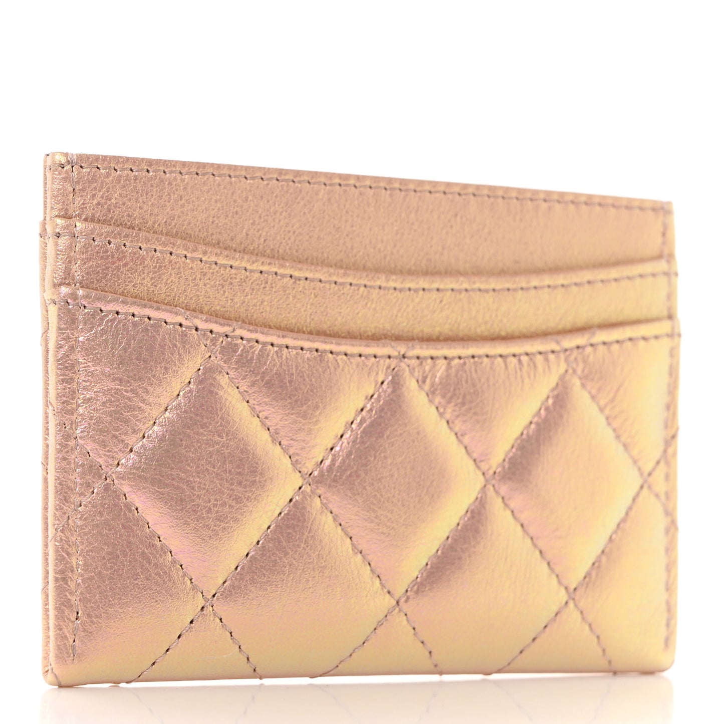 Iridescent Calfskin Quilted Card Holder Pink