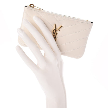 Saint Laurent Calfskin Matelasse Monogram Key Pouch Porcellana 2 of 8