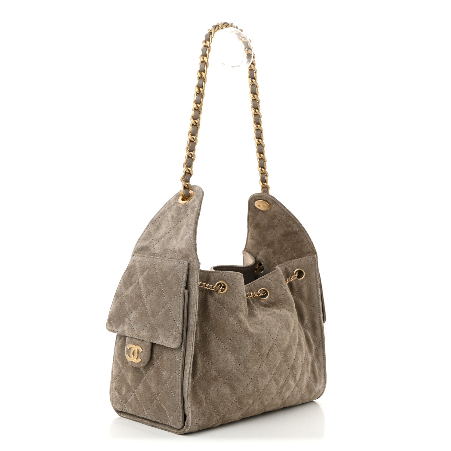 Chanel Suede Quilted Small Chanel 25 Handbag Dark Grey 3 of 10