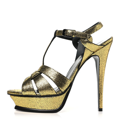 Saint Laurent Metallic Crackled Calfskin Tribute 105 Platform Sandals 41 Gold 1 of 9