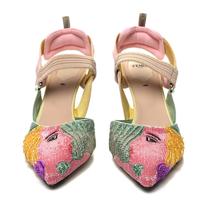 Fendi Technical Mesh FF Beaded Colibri 85mm Slingback Pumps 39 Multicolor 2 of 8