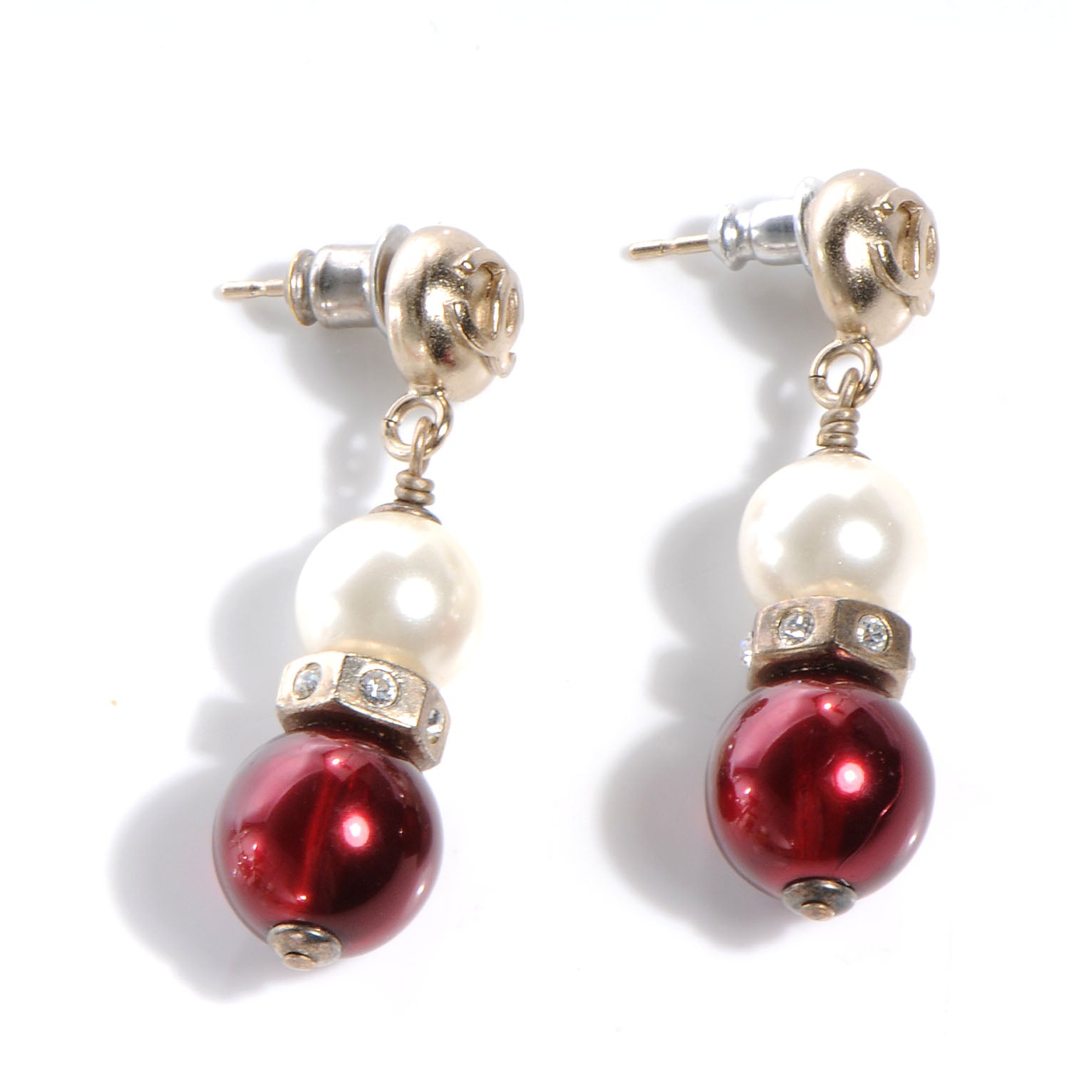 Chanel Crystal Pearl Drop CC Earrings 1 of 4