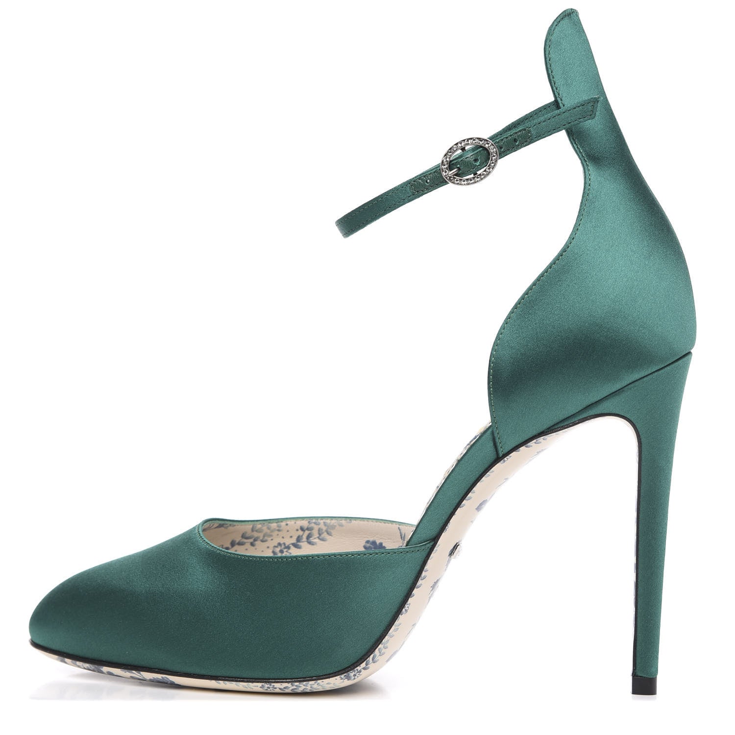 Gucci Satin Daisy Ankle Strap d'Orsay 105 Pumps 39.5 Emerald Green 1 of 8