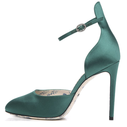 Gucci Satin Daisy Ankle Strap d'Orsay 105 Pumps 39.5 Emerald Green 1 of 8